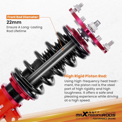 maXpeedingrods Coilovers for Honda Civic Hatchback 2016-2021 52mm clamp diameter only, Height Adjustable Coilovers Suspension Kit, Preset Damping Lowering Kit Red