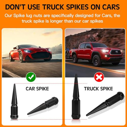 DYNOFIT M12x1.5 Spike Lug Nuts, 4PCS 3.35 inch Tall Closed End Nuts Compatible with Acura, Lexus, Mitsu-bishi(Black) - color: Black, size: 12x1.5 4PC