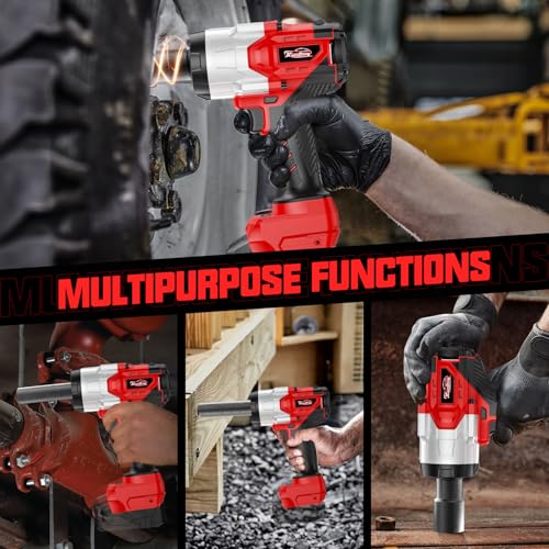 Cordless 1/2" Impact Wrench Compatibe with Milwaukee 18V Battery, 1250Ft-lbs(1700N.M) High Torque Impact Gun Heavy Duty, Brushless Electric Power Impact Driver with 4 Sockets&4 Speed Modes&LED Light - size: 1/2" 1700NM Compatibe with Milwaukee