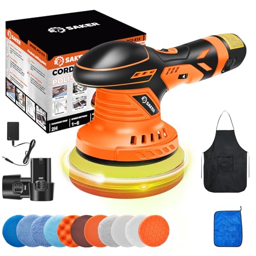 Saker Cordless Buffer Polisher, 6 Inch Fast Charging Portable Car Polishing Kit with 2PCS 12V 2000mAh Batteries, Polisher for Car Detailing Polishing Waxing - size: Buffer Polisher+2 Batteries