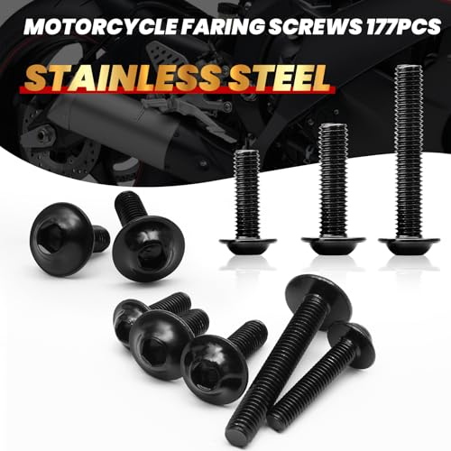 177Pcs Motorcycle Fairing Bolt Kit, M5 M6 Stainless Steel 304, Black - color: Black