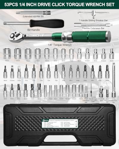 1/4" Drive 53Pcs Click Torque Wrench Set, 2-24 Nm - size: 1/4" 53PCS