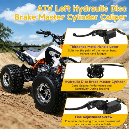 HIAORS Left Hydraulic Disc Brake Master Cylinder Caliper Assembly Replacement for 50cc 70cc 90cc 110cc 125cc Taotao Coolster ATV Sunl Roketa NST Vitacci Peace Coolsports Quad 4 Wheeler Mini Bike Parts