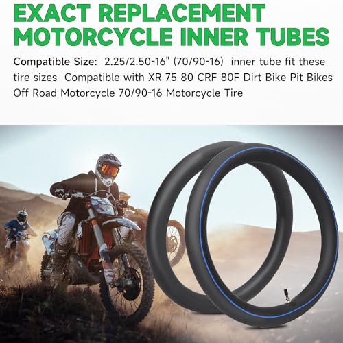 2.25/2.50-16" (70/90-16) Heavy Duty Mini Dirt Bike Inner Tube TR4 Staight Valve Stem Tire Tube XR 75 80 CRF 80F Dirt ike Pit Bikes Off Road Tyre Tubes 70/90-16 Motorcycle Inner Tire - size: 2.25/2.50-16" 2pcs