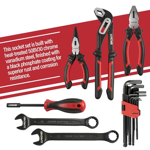 LLNDEI 112Pcs Mechanics Tool Set, 1/2" Drive Ratchet Wrench Tool Set - size: 1/2" 112pcs SAE & Metric 6/12 Point