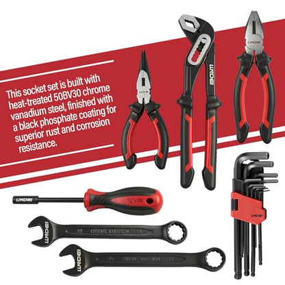 LLNDEI 112Pcs Mechanics Tool Set, 1/2" Drive Ratchet Wrench Tool Set - size: 1/2" 112pcs SAE & Metric 6/12 Point