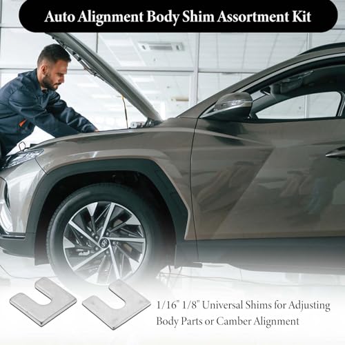40 Pieces Auto Body And Fender Alignment Shim, Automotive Alignment Shim Assortment Kit With 1/16" & 1/8" Thick, 3/8" Slot Opening Shims, 1/4” Wide, Silver