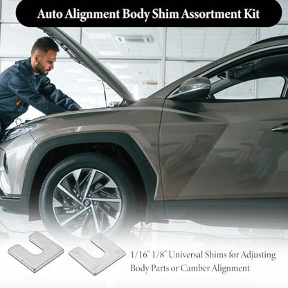 40 Pieces Auto Body And Fender Alignment Shim, Automotive Alignment Shim Assortment Kit With 1/16" & 1/8" Thick, 3/8" Slot Opening Shims, 1/4” Wide, Silver