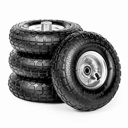 10-Inch Replacement Tire and Wheel 4.10/3.50-4" - 10” Pneumatic Utility Tires for Cart, Dolly, Hand Truck, Generator, Lawnmower, Garden Wagon with 5/8” Axle Bore Hole - Double Sealed Bearings (4 pack)