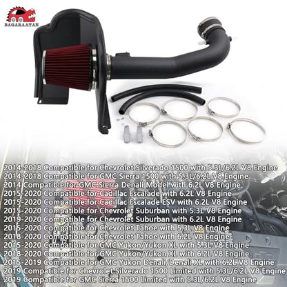 Cold Air Intake for 2014-2019 Chevy/GMC/Cadillac 5.3L 6.2L V8 BK - color: 14-20 Chevy/GMC/Cadillac 5.3L 6.2L V8-BK