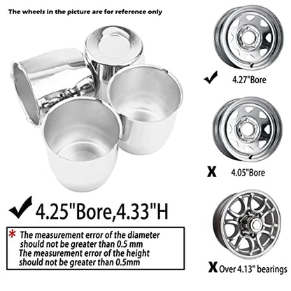 4Pcs 4.25" OD 4.33" H Push Through Trailer Wheel Center Cap for Rim - color: Chrome, size: 4.25" Hub 4.33" H