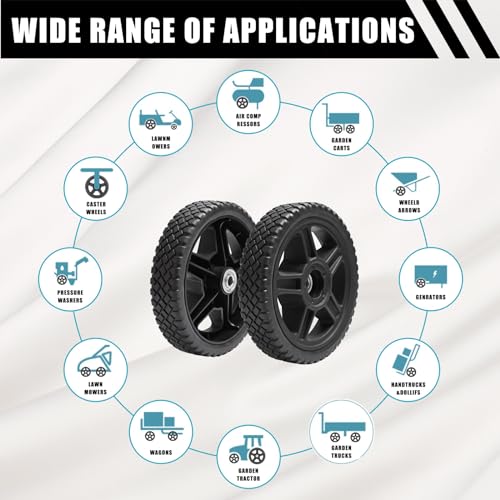 8 Inch Lawn Mower Wheels kits with Bolts & Nuts - 2 Pack General Tire Push Mower Plastic Wheels Fits Craftsman Mower Generator Garden Tiller Most Standard push Lawn Mowers (8×1.75'') - size: 8 inch