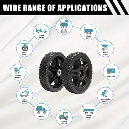 8 Inch Lawn Mower Wheels kits with Bolts & Nuts - 2 Pack General Tire Push Mower Plastic Wheels Fits Craftsman Mower Generator Garden Tiller Most Standard push Lawn Mowers (8×1.75'') - size: 8 inch
