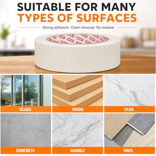 SWRT Masking Tape 1 Inch Wide x 55 Yds, 12 Rolls, White Painters Tape - size: 1 inch x 55 Yards