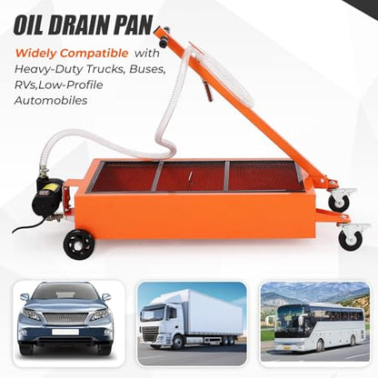 17 Gallon Steel Oil Drain Cart with 12V Electric Pump & 8 Ft Hose, Orange - color: Red, size: 17 Gallon(12V Electric Pump)