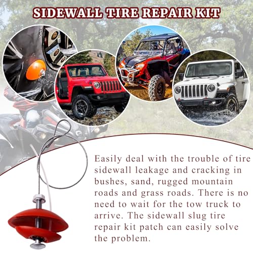 Sidewall Tire Repair Kit Portable Side Wall Slug Emergency Repair Tool Compatible with ATV SXS Can-Am Jeep Tractor Polaris RZR Trailer Lawnmower Less Than 1.5 Inches Side Tear Length Patch