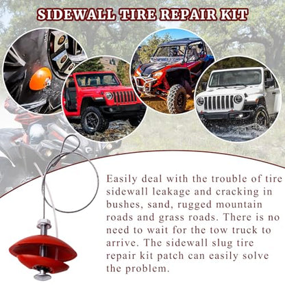 Sidewall Tire Repair Kit Portable Side Wall Slug Emergency Repair Tool Compatible with ATV SXS Can-Am Jeep Tractor Polaris RZR Trailer Lawnmower Less Than 1.5 Inches Side Tear Length Patch