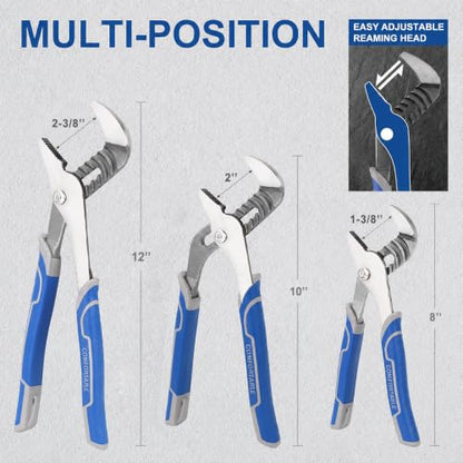 COMOWARE 8Pcs Pliers Set, 12", 10", 8" Groove Joint Pliers, 8" Adjustable Wrench, 8" Linesman, 6" Long Needle Nose, 6" Slip Joint, 6" Diagonal, Roll-Up Pouch Organizer, Rust-proof Black Oxide Coating - style: 8 Pcs