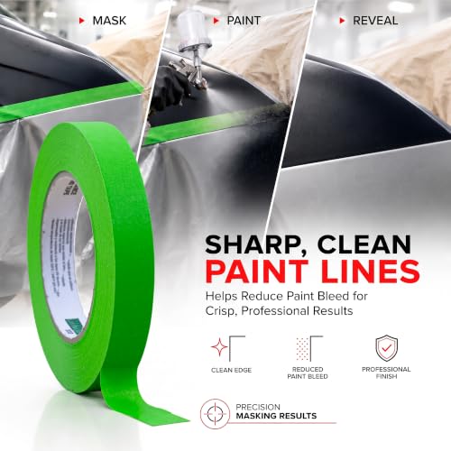 LAUCO DINOGREN Masking Green Tape 3/4 Inch x 60 Yards, 6 Rolls, Green High Performance Painters Tape, Heat and Water Resistant Tape for Car Painting, Auto Body and Spray Booth Use, 7765 - size: 0.75in-6rolls