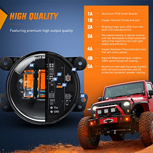 Nilight 4 Inch LED Fog Light Assembly Compatible with 2007-2018 Wrangler JK - color: JK Fog Light Amber 2Pcs