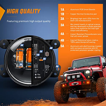 Nilight 4 Inch LED Fog Light Assembly Compatible with 2007-2018 Wrangler JK - color: JK Fog Light Amber 2Pcs