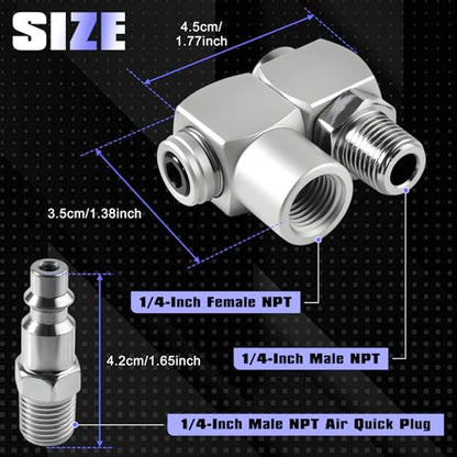 2 Pack 1/4" NPT 360 Degree Swivel Air Fitting, No Leakage Swivel Air Hose Connector with 1/4" MNPT Quick Connect, Pneumatic Tool Coupling Adapter Universal Joint for Air Compressor Attachment