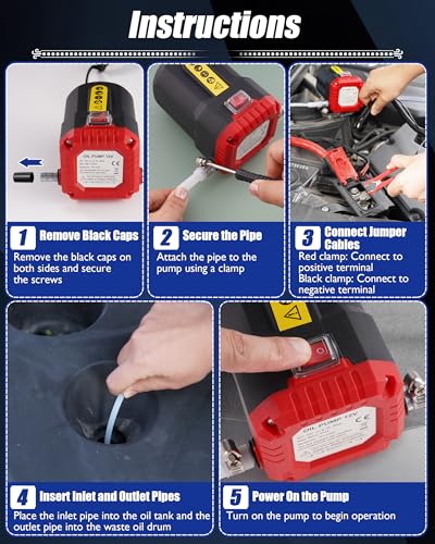 12V 80W Engine Oil Extractor Pump, Electric Oil Pump for Car Oil Change, Car Fluid Pump for Motor Oil, Gear Oil, Transmission Fluid Transfe, Red