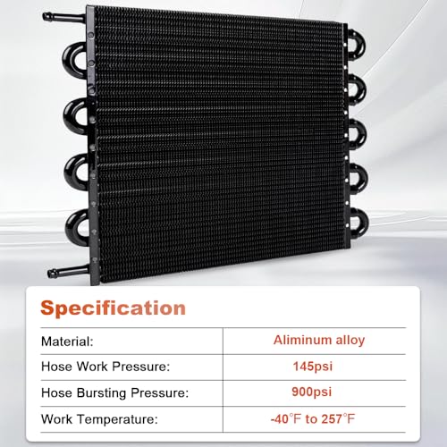BARTOO Universal 5/16" Transmission Oil Cooler Kit, Aluminium alloy 10 Pass Tube and Fin Oil Cooler Kit (Black) - color: Black, size: 10 Pass