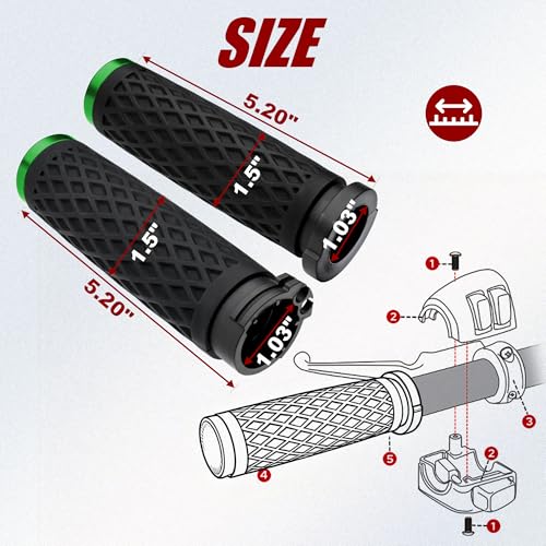 Green 1" Silicone Cable Throttle Grips with Rear End Cap - color: Green
