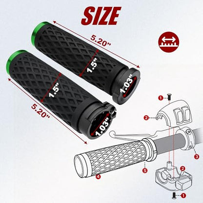 Green 1" Silicone Cable Throttle Grips with Rear End Cap - color: Green