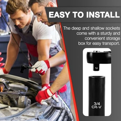 EACELIY 21pcs 3/8" Socket Set,Drive Impact Socket Set, SAE, Deep & Shallow, Cr-V Steel, 6 Point with Adapters, 72T Ratchet Handle, 5/16-7/8inch - size: 21 PCS (5/16"-7/8")