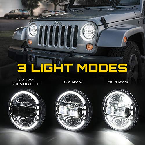 Xprite 7" LED Halo Headlight Compatible with 97-18 Jeep Wrangler JK, Chrome - color: Chrome