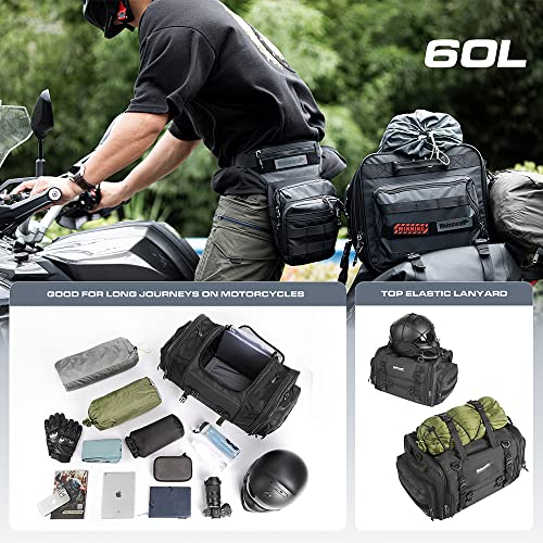 Rhinowalk Motorcycle Tail Bag Expandable Motorcycle Travel Luggage 60L Waterproof All Weather/Trunk/Rack Bag with Sissy Bar Straps-Black - size: Black 40-60L