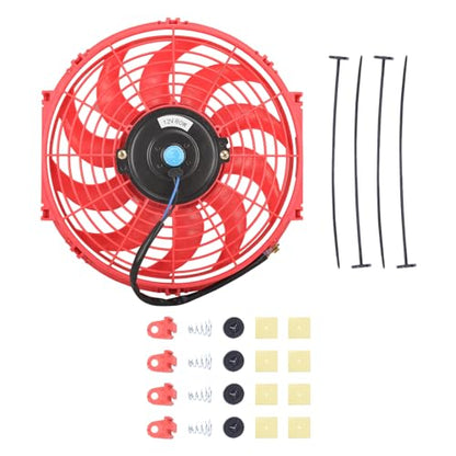 SSN 12" Red Electric Radiator Cooling Fan Assembly Kit - color: Red, size: 12" No Thermostat