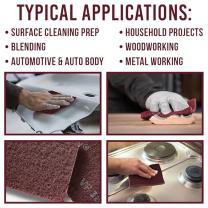 General Purpose Scuff Pads 5" x 15 Feet -320 Grit - Maroon Scuffing, Scouring Pad, Sanding, Paint Primer Prep Scratch- 7447- P320 grit - 30 Count (Pack of 1)