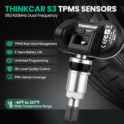 THINKCAR TPMS Sensors Set of 4, 2-in-1 315-433MHz MX-Sensor, Universal Programmable Tire Pressure Monitoring Sensors, OE-Level Replacement Tire Sensors for Kingbolen and THINKCAR Scanners