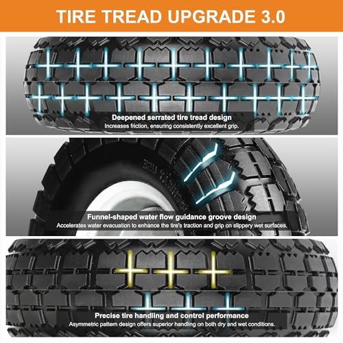 10" Solid Tires, 4.10/3.50-4 Tire and Wheel Flat Free, Gorilla Cart Tires Replacement, 4-Pack Solid Rubber Wheels with 5/8" Axle for Hand Trucks, Wheelbarrows, Dollies, Wagons & Garde (10 Inch 4-Pcs)