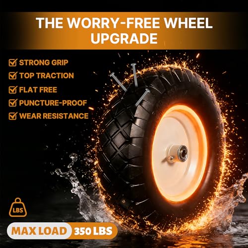 16" 4.80/4.00-8 Flat Free Wheelbarrow Tire & Wheel, 2-Pack