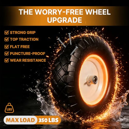 16" 4.80/4.00-8 Flat Free Wheelbarrow Tire & Wheel, 2-Pack