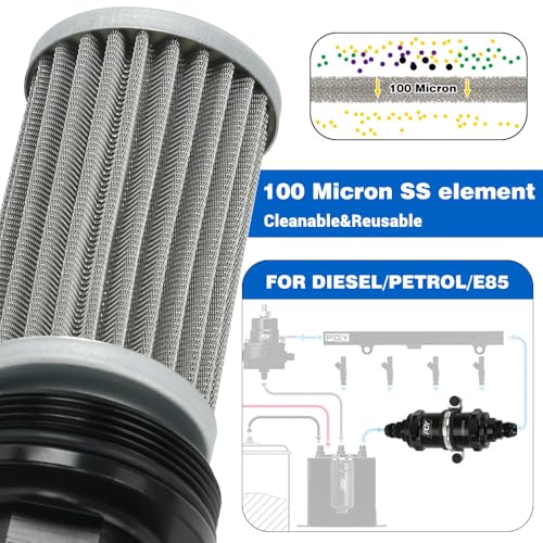 AN6 AN8 AN10 Inline Fuel Filter E85 Ethanol with 100 Micron Stainless Steel Element Black - size: AN6 AN8 AN10 - 100 Micron