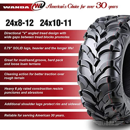 WANDA Set 4 ATV Tires 24x8-12 Front & 24x10-11 Rear /6PR P341-10151/10155 - size: 24X8-12&24X10-11