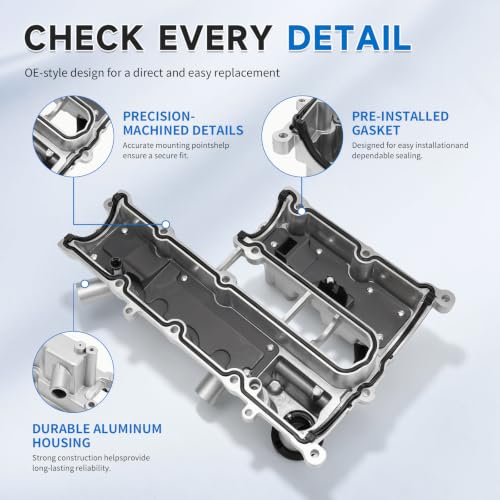 BM5Z6582A 1.6L Aluminum Engine Valve Cover with Gasket Compatible with 2013-2016 Ford Escape, 2014-2019 Fiesta, 2013-2015 Fusion, Transit Connect 2018-2019, Replace BM5Z-6582-A