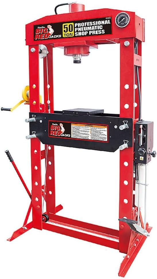 Hydraulic Shop Press, Heavy Duty H-Frame Hydraulic Press, 50 Ton Adjustable Height Floor Press with Press Plates for Metal Bending, Straightening & Bearing Removal, Garage Repair Tool Red