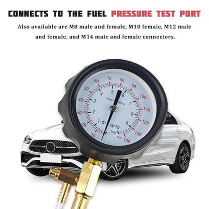 0-140PS1 Car Fuel Injector Pump Pressure Gauge Tester Kit, Vehicle Gasoline Fuel Oil Injection Test Tool Set, Automotive Pump Pressure Testing Accessories, Universal Fit