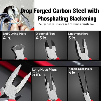 5 pcs mini pliers set, small pliers set includes pointed nose, long nose, oblique nose, flat nose and wire cutters with storage bag, suitable for electronic repair and jewelry, DIY tools