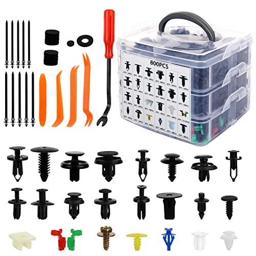 835 PCS Car Push Retainer Clips and Plastic Fasteners Kit - 24 Sizes Nylon Bumper Fender Clips Plastic Rivets with Fasteners Removal Tool for Toyota GM Ford Honda Acura Chrysler - color: orange