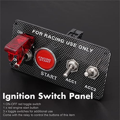 12V 30A 4-in-1 Ignition Panel Kit, Aluminum Alloy Switch Panel with Engine Start Button, Red LED Toggles & Aircraft Cover, Pre-drilled for Racing Car, Boat, RV, Truck - size: 4 Gang