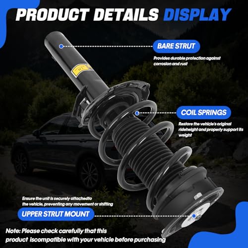 5QF413031CN 2PCS Front Shock Strut Absorber Compatible with 2018-2023 VW Tiguan Compatible with 2019-2023 Audi Q3 2.0L Replace 5QF413031AS 3Q0413031BN Non‑DCC Suspension