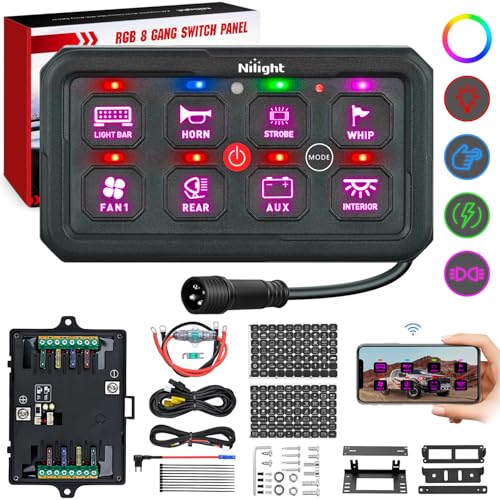 Nilight 8 Gang Switch Panel APP RGB 12V 24V Circuit Control System 4-Mode - color: RGB, size: 8 Gang Switch 4 Modes 2-side Output