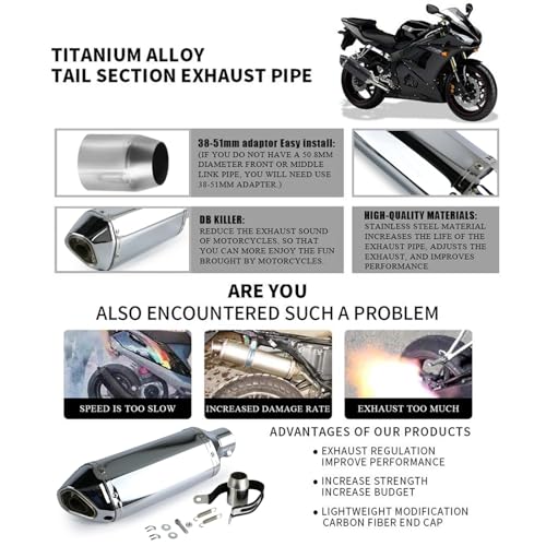 PACEWALKER Motorcycle Slip On Muffler, 1.5-2", 38-51mm Inlet, Plating - size: Plating